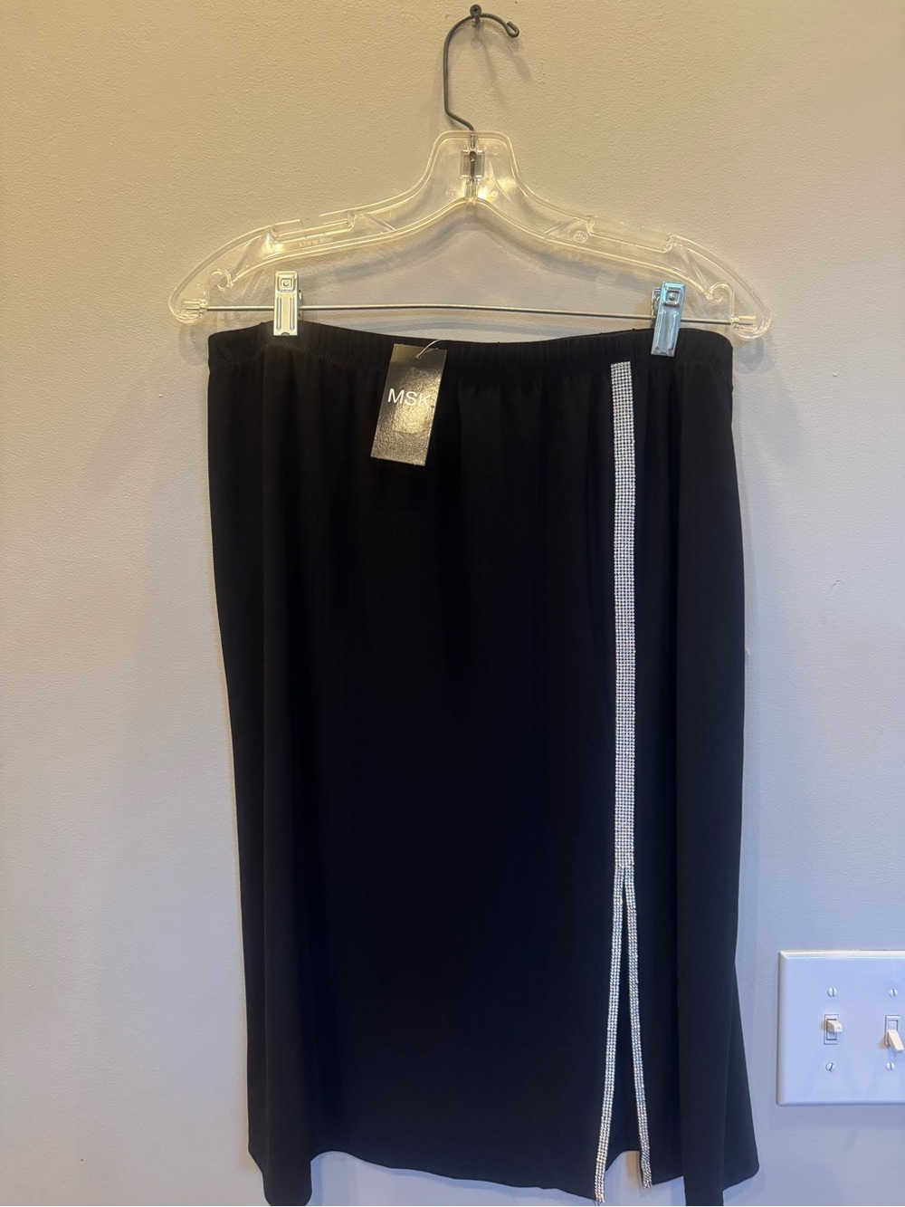 MSK Black Midi Skirt with Silver Rhinestone Side Trim